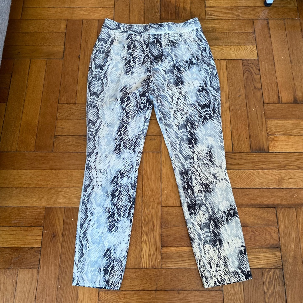 ZARA Basic Snake Print Pants XS High Waist Slim Leg Black White